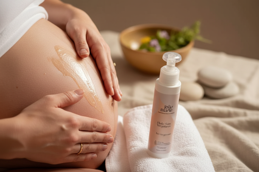 Vergetures et grossesse : prévention et soins naturels - Huile Vergetures Bio J'olie Marie à l'huile d'olive